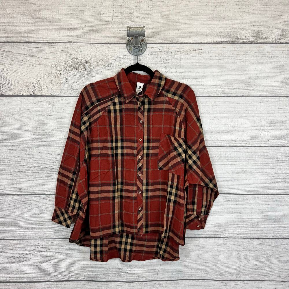 Flawless Plus Size Rust Plaid Button Up Flannel Top Size Medium